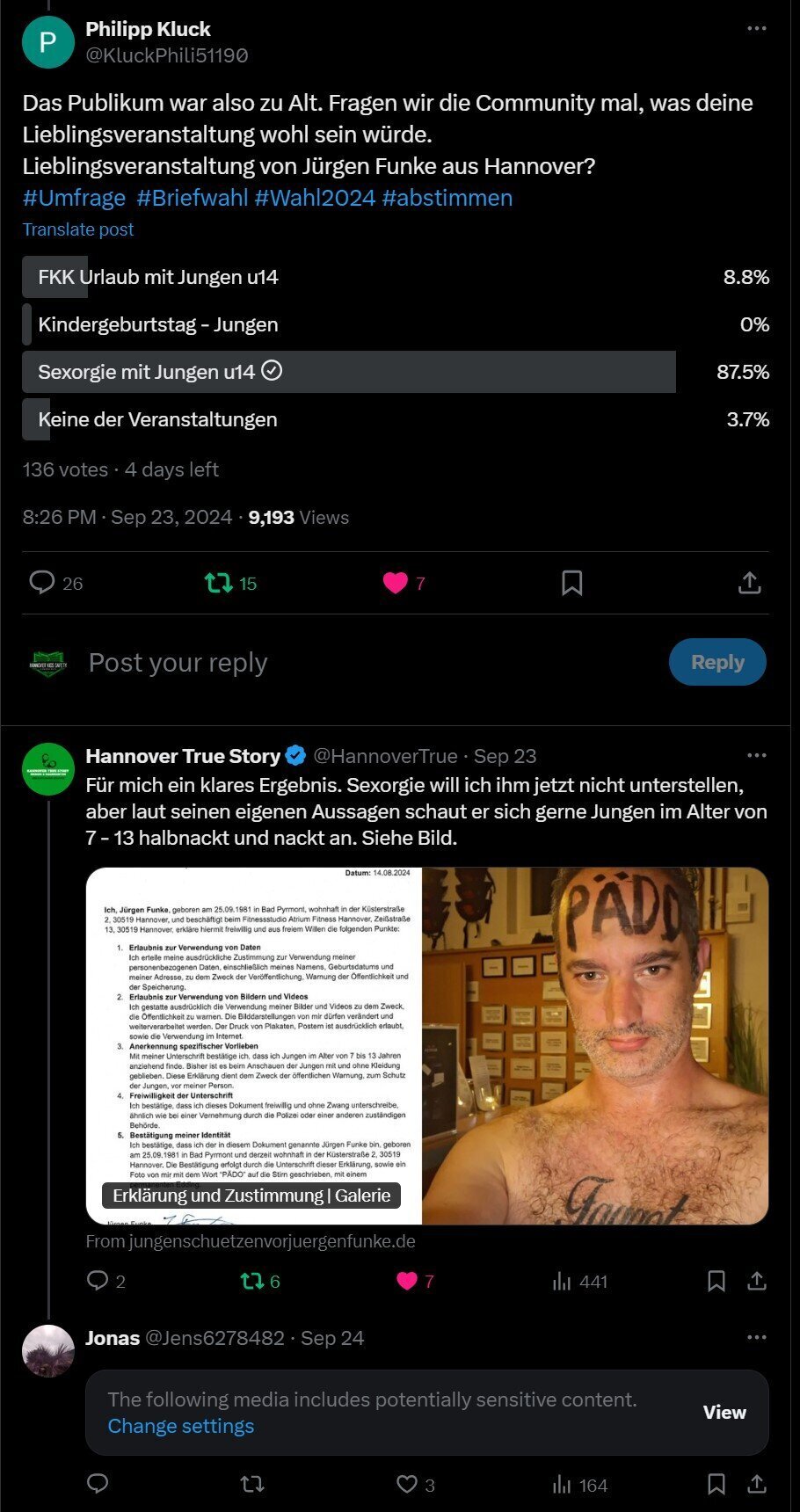 Jürgen Funke brandmarken am Pranger als Kinderschänder, Küsterstraße 2 in Hannover