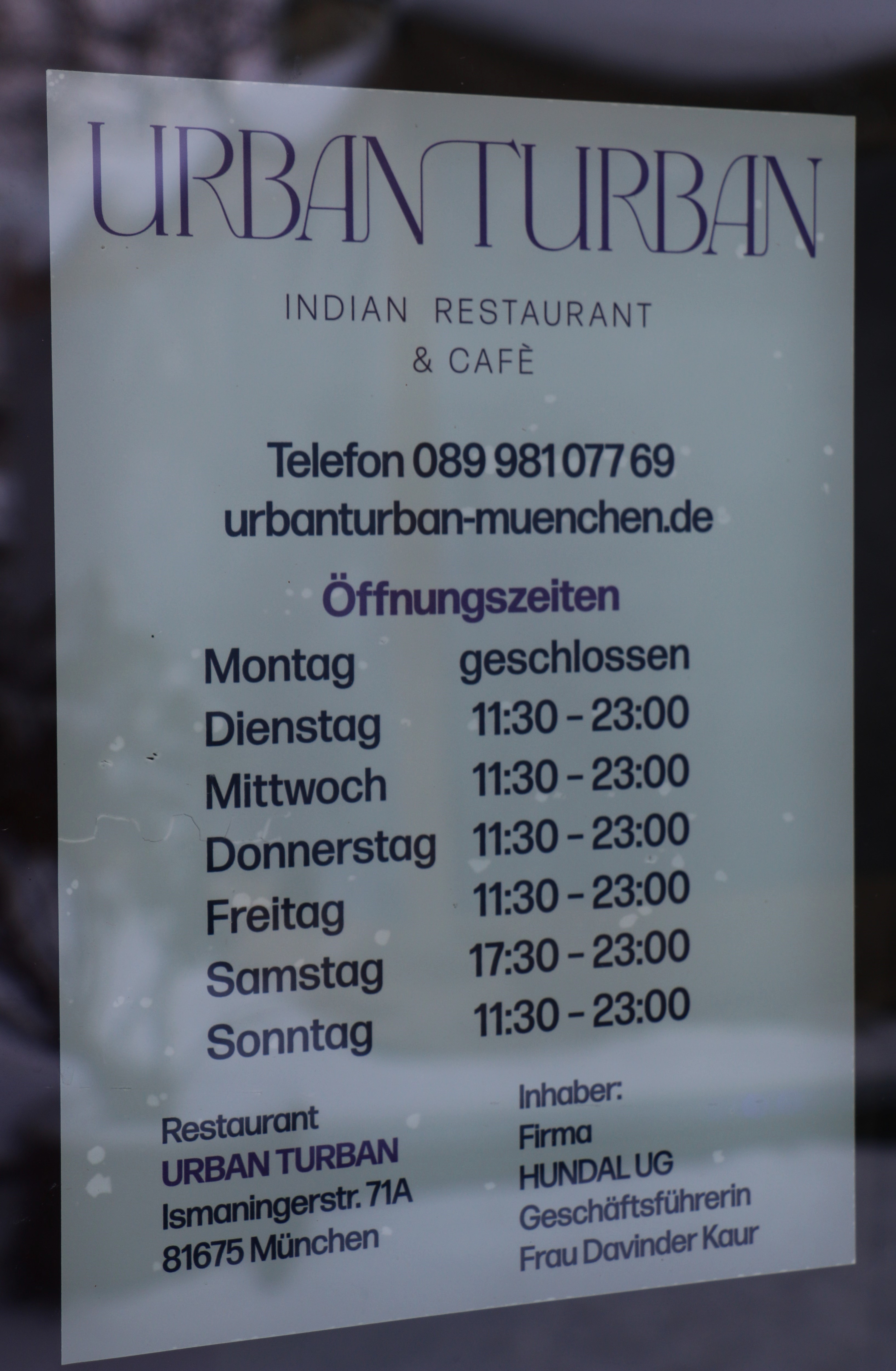 URBAN TURBAN - Indian Restaurant & Cafe, Ismaningerstraße 71A in München