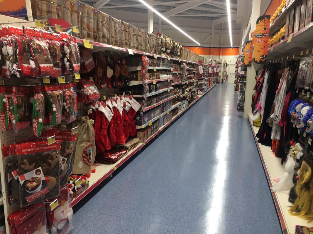 B&M Cables' (Prescot) seasonal aisle, featuring lots of Halloween and Christmas goodies.