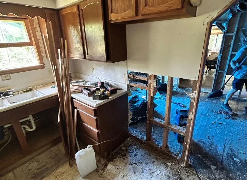 Kitchen during mitigation