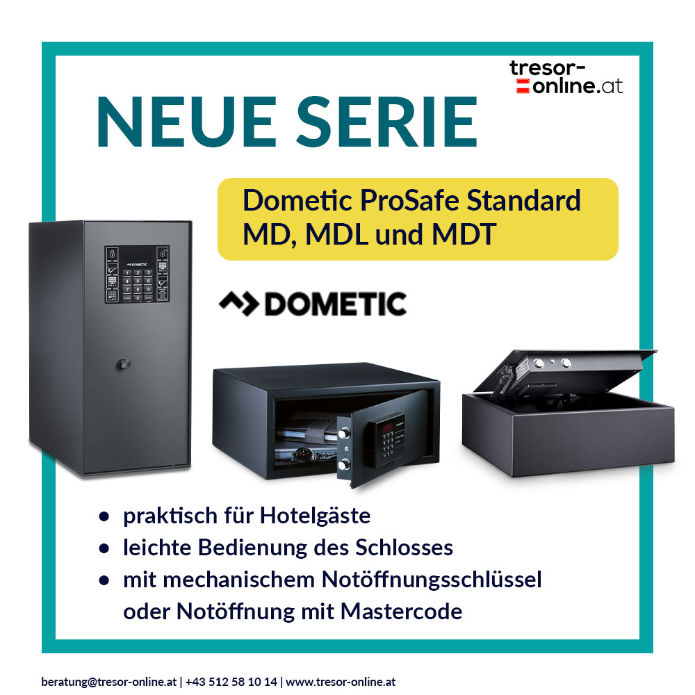 Bild zu Die neuen Hotelzimmertresore Dometic ProSafe Standard bieten den Gästen sorglose Sicherheit wären des Aufenthaltes! Die Tresore lassen sich leicht bedienen und können im Notfall über den Mastercode oder mechanisch über den Notschlüssel geöffnet werden!