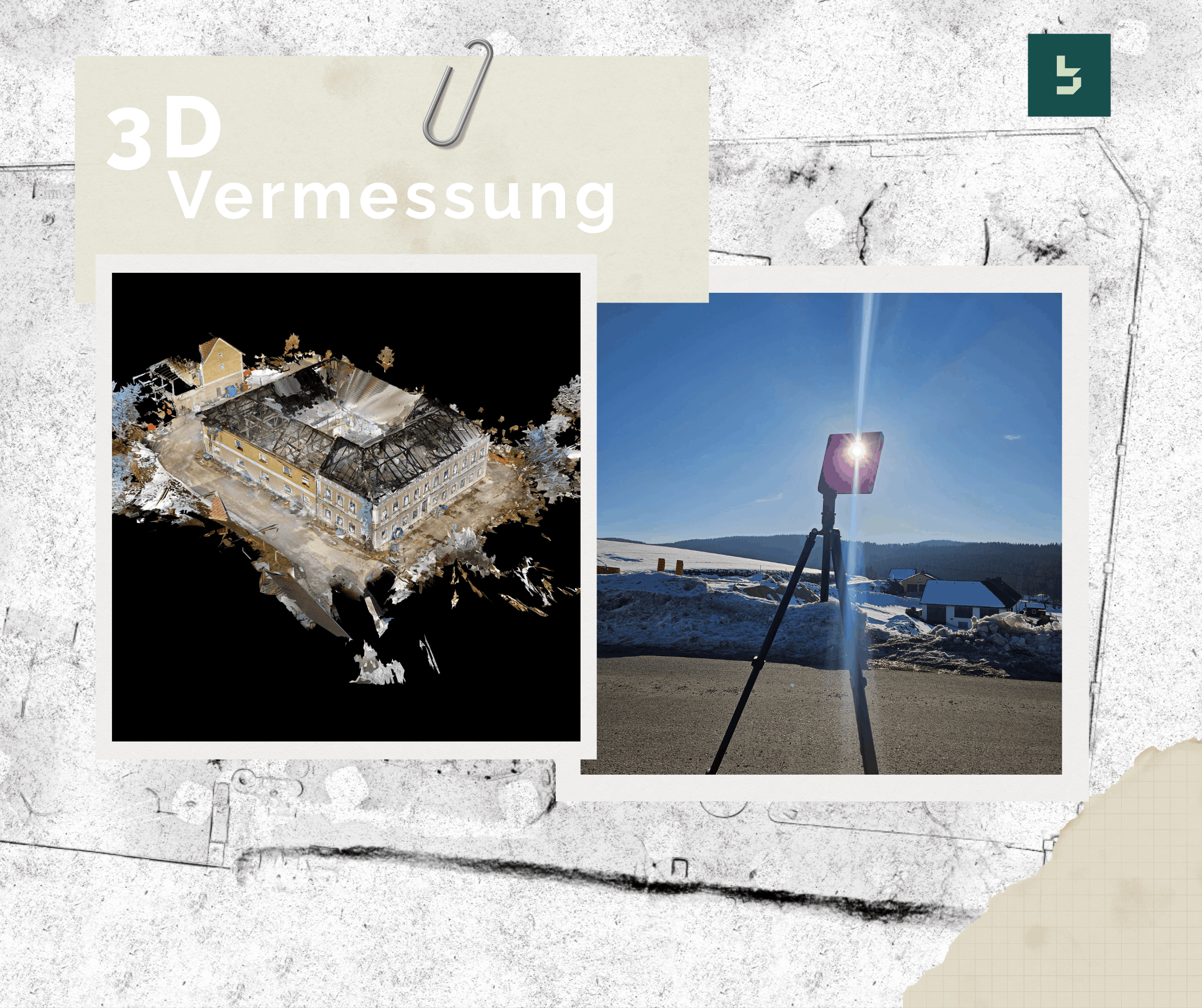 Bild zu Mit modernster Lasertechnik vermessen wir Gebäude, Innenräume, Außenanlagen und Grundstücke präzise und effizient.