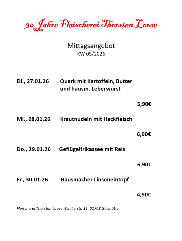 Fleischerei Thorsten Loose, Schillerstr. 11 in Glashütte