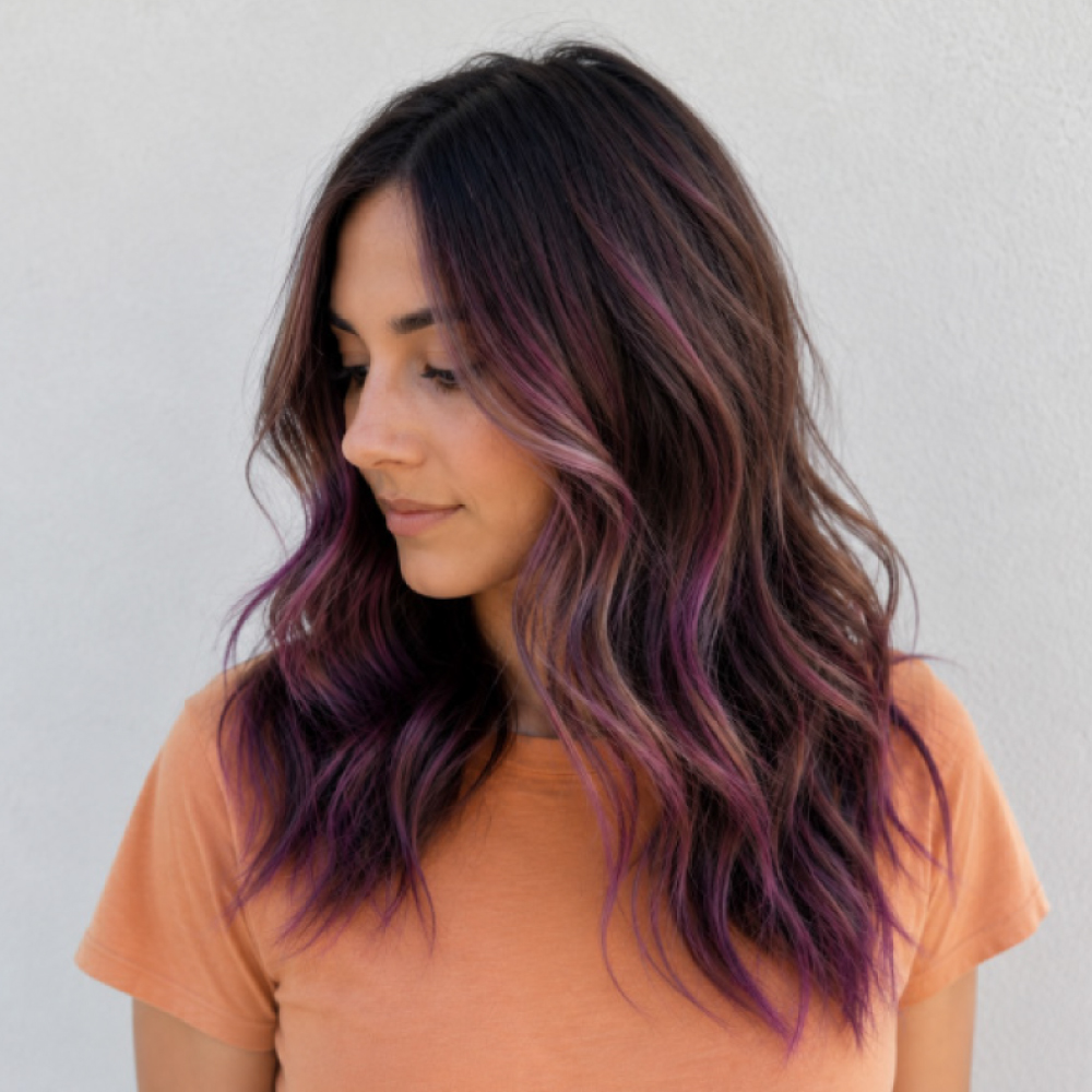 Creative fashion hair color by the vivid color specialists at Avissa Salon in Ann Arbor. Rich brunet 