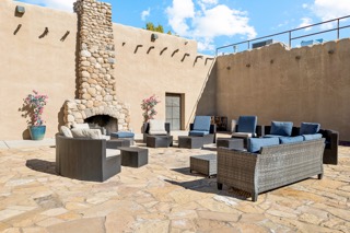 Outdoor fireplace and gathering area