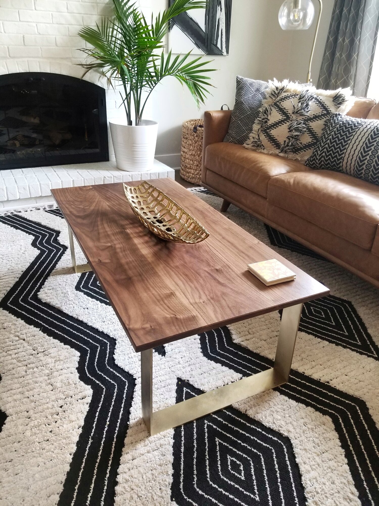 Berkeley Coffee Table in Black Walnut + Steel Legs with gold finish