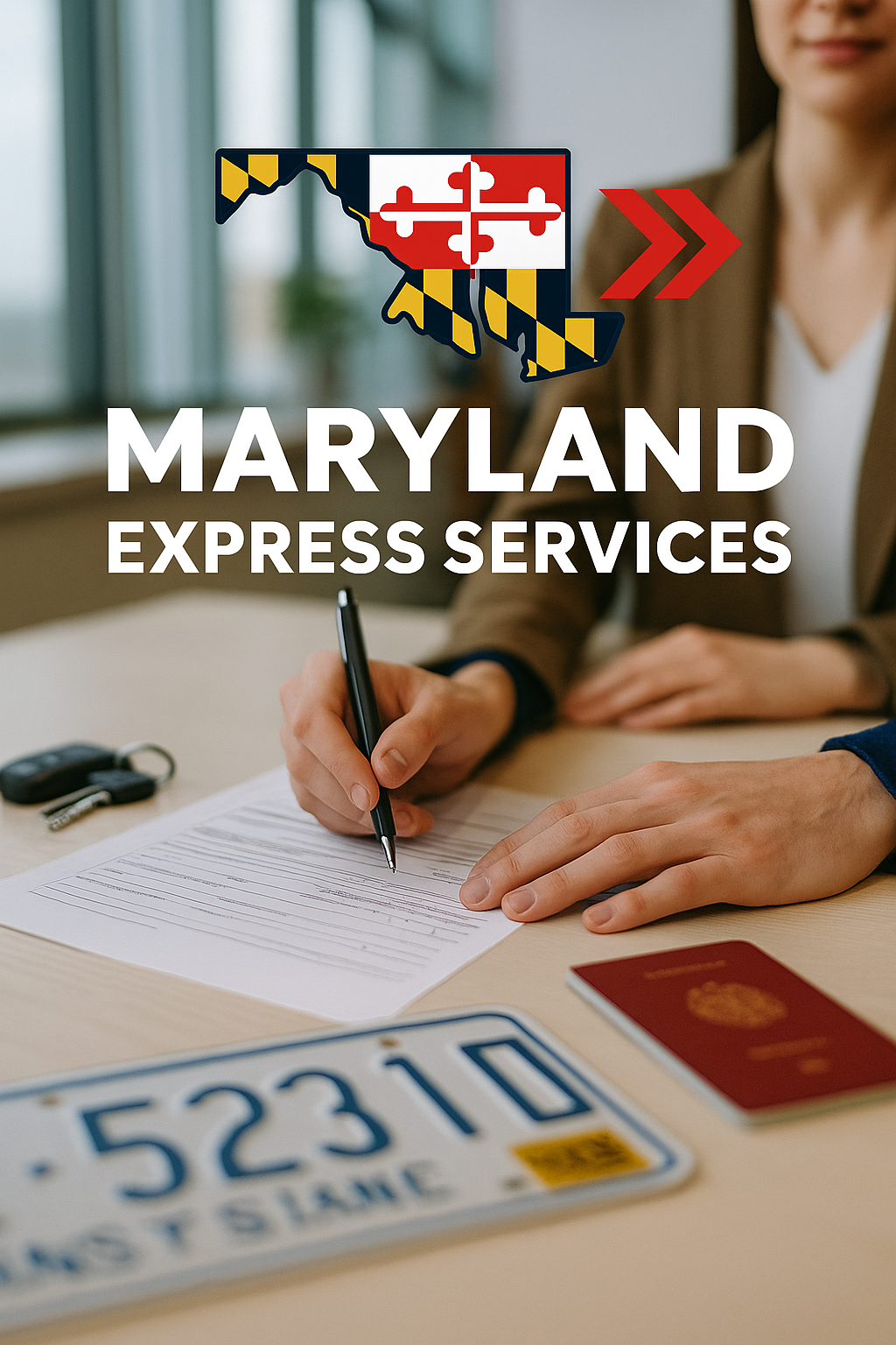 Completing vehicle paperwork for a title transfer at our Ellicott City office