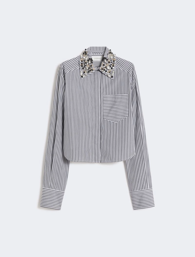 Striped poplin cropped shirt