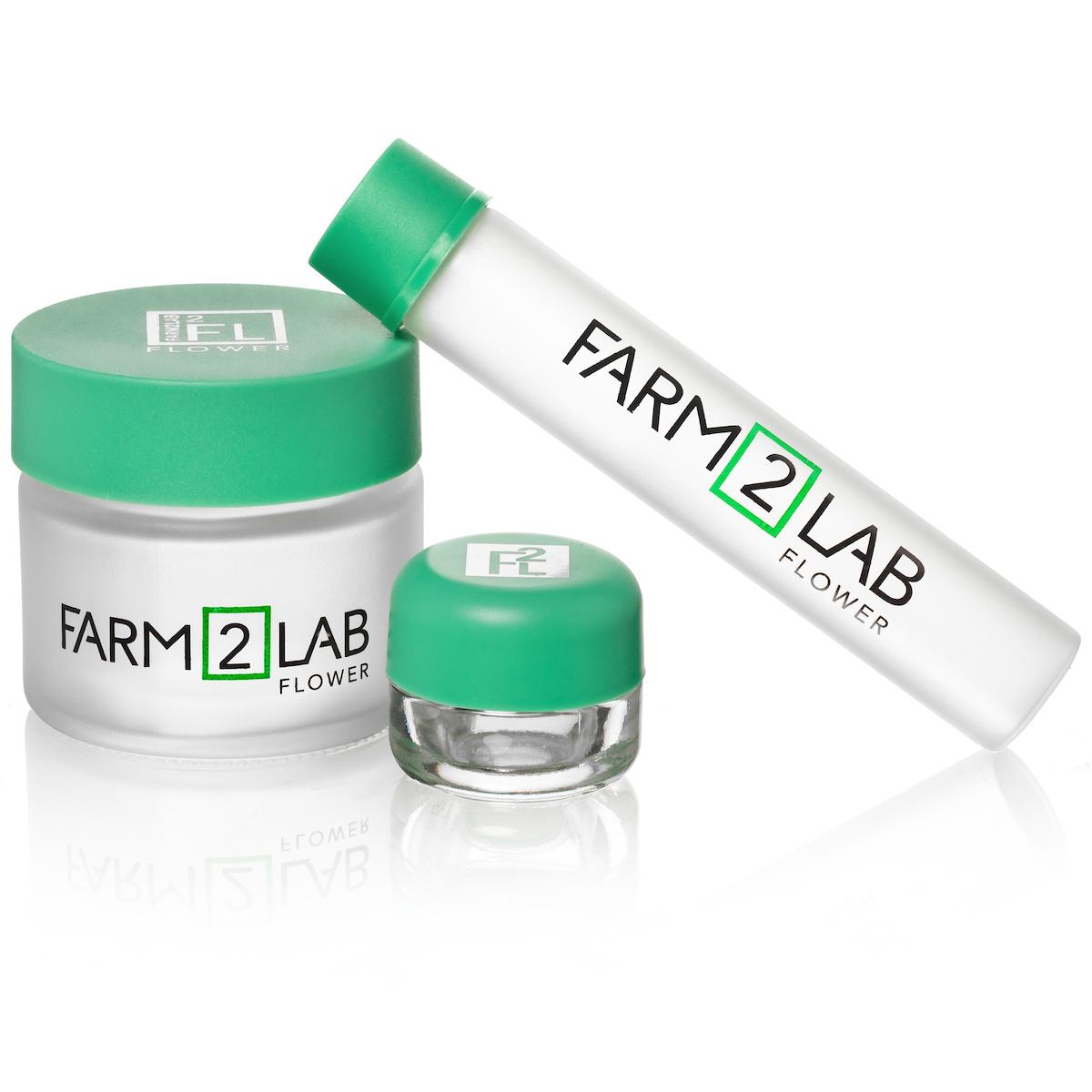 Pre-roll tube and jars for Farm2Lab. Custom packaging by PLC Print.