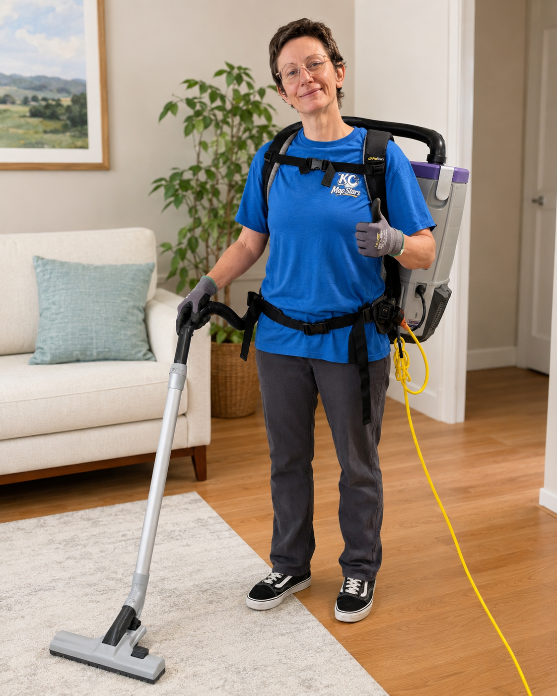KC Mop Stars team member providing residential cleaning services in a customer’s home.
