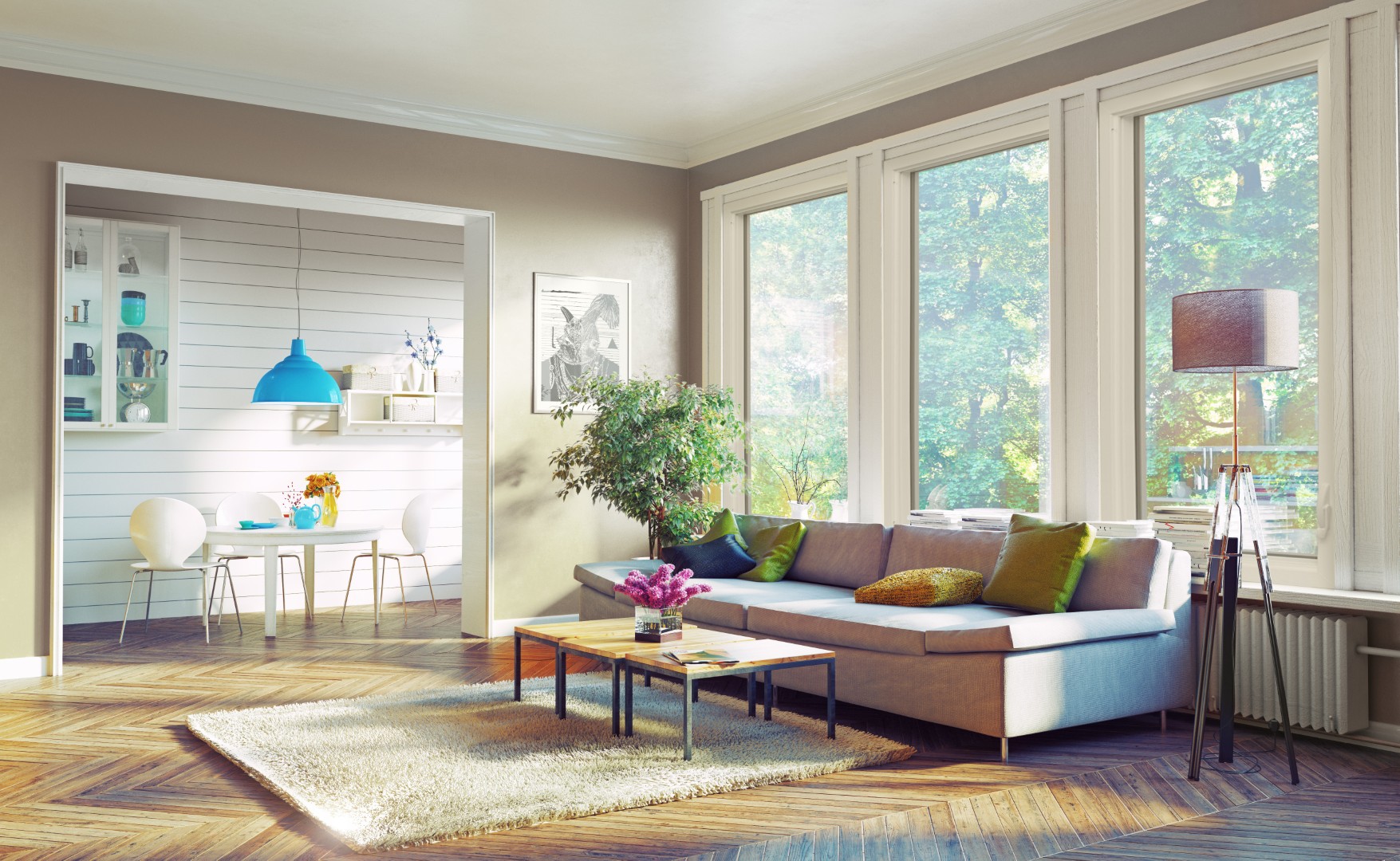 The EcoTek 1200 - 2200 Series Picture Windows bring expansive views and abundant natural light to this cozy living room. Their sleek frames blend seamlessly with the room’s modern decor, enhancing the bright and airy ambiance while maintaining excellent energy efficiency.