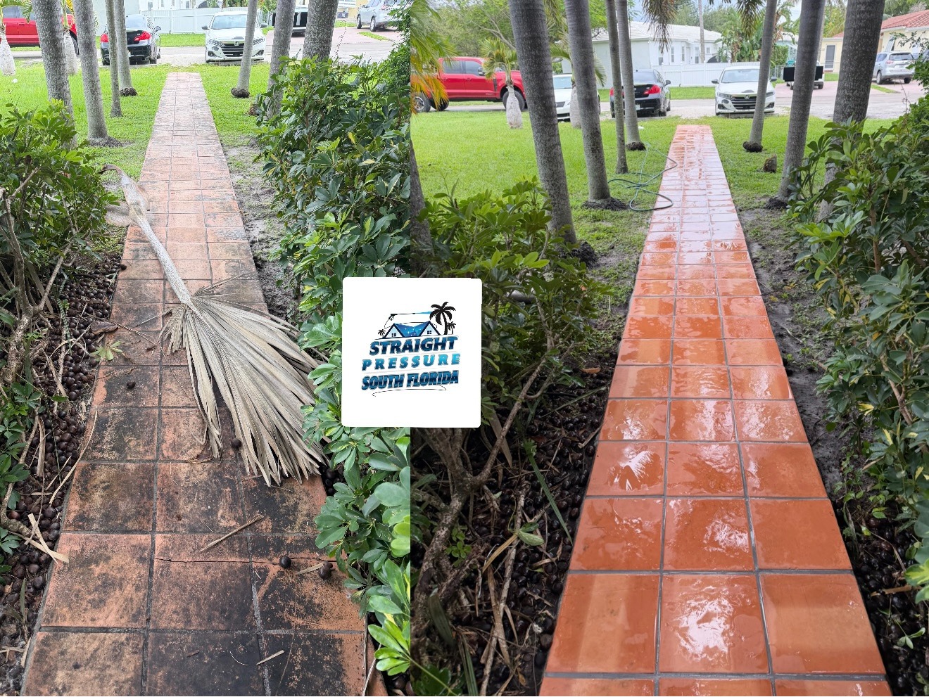 Deep cleaning of walkways in Biscayne Park, North Miami, FL. Leaving surfaces pristine with Straight Pressure South Florida.
