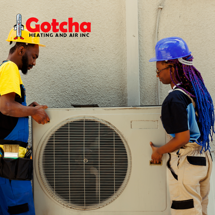 HVAC technicians installing air conditioning unit for Gotcha Heating and Air Inc in Spring Hill Florida