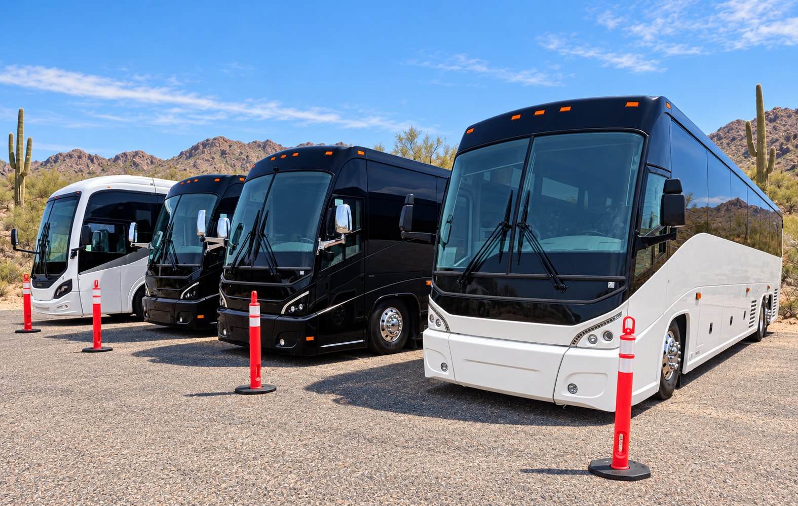 Tribute Transportation fleet of coaches and shuttle buses.