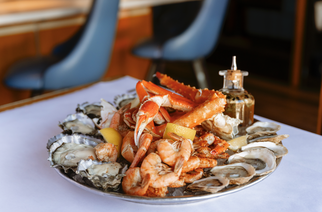Plate of oysters, lobster, and shrimp