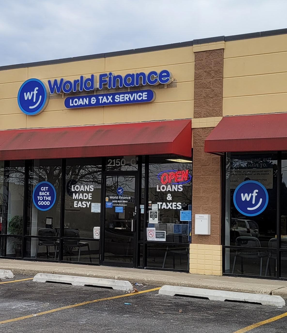 Front of Branch- Angle View World Finance Aurora (630)820-3863