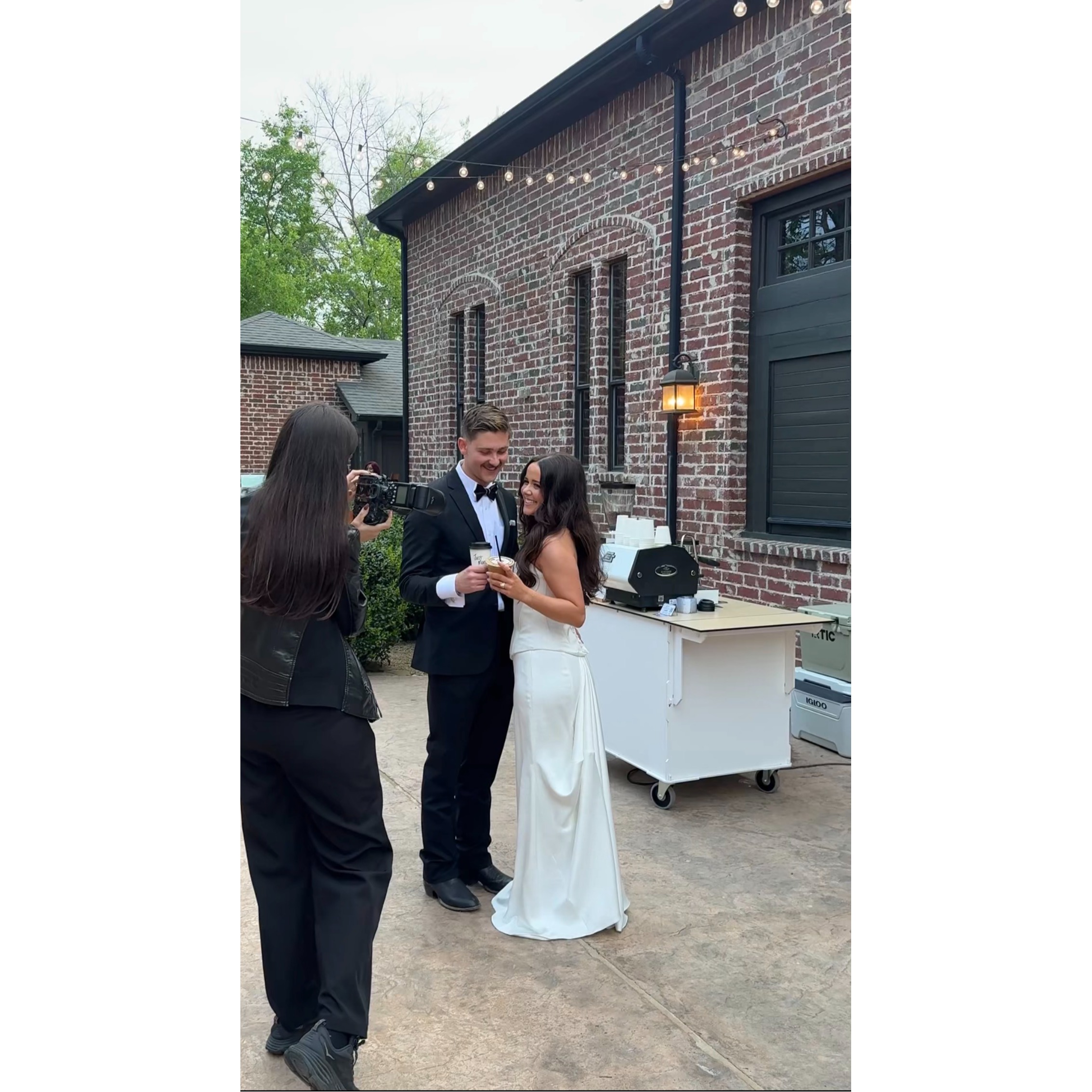enjoying coffee at a wedding Austin TX Smylie coffee catering 