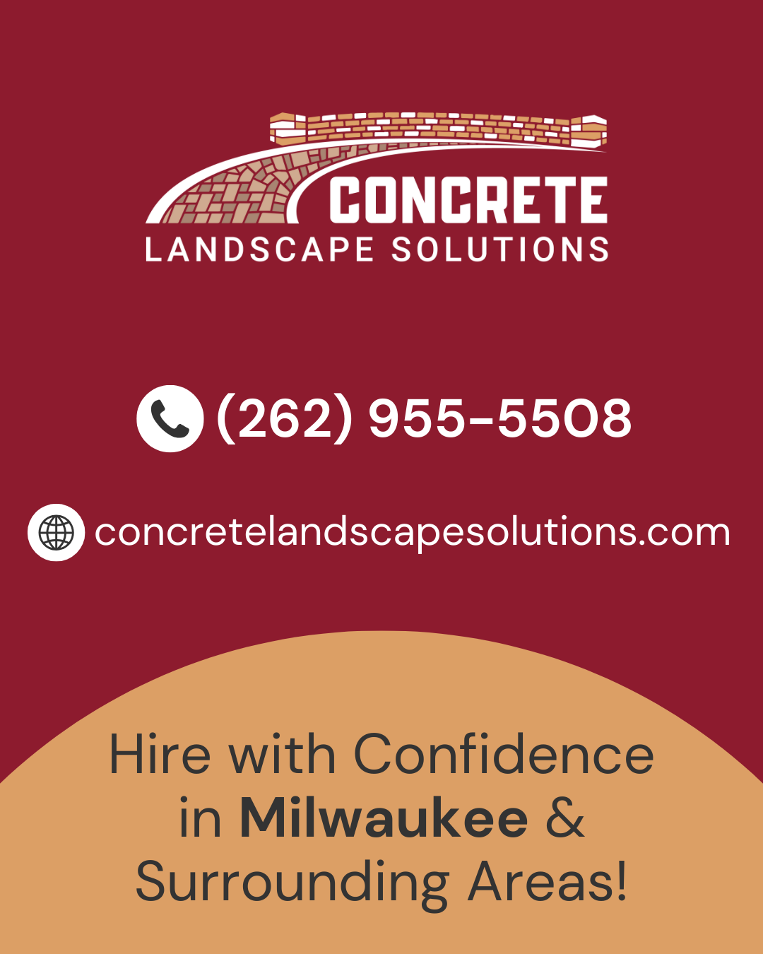 Concrete Landscape Solutions branded contact image promoting trusted concrete services in Milwaukee and surrounding areas.