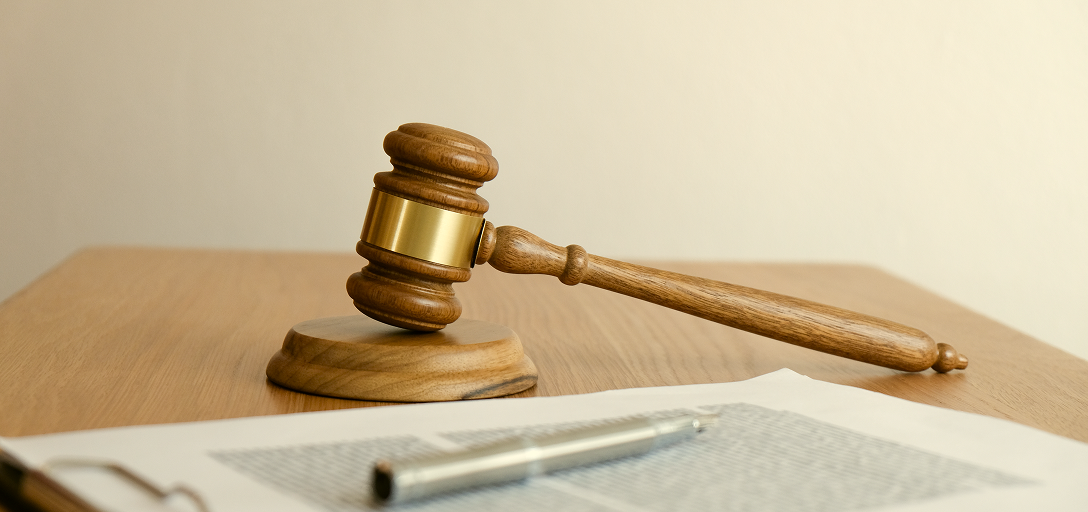 A gavel and legal document.
