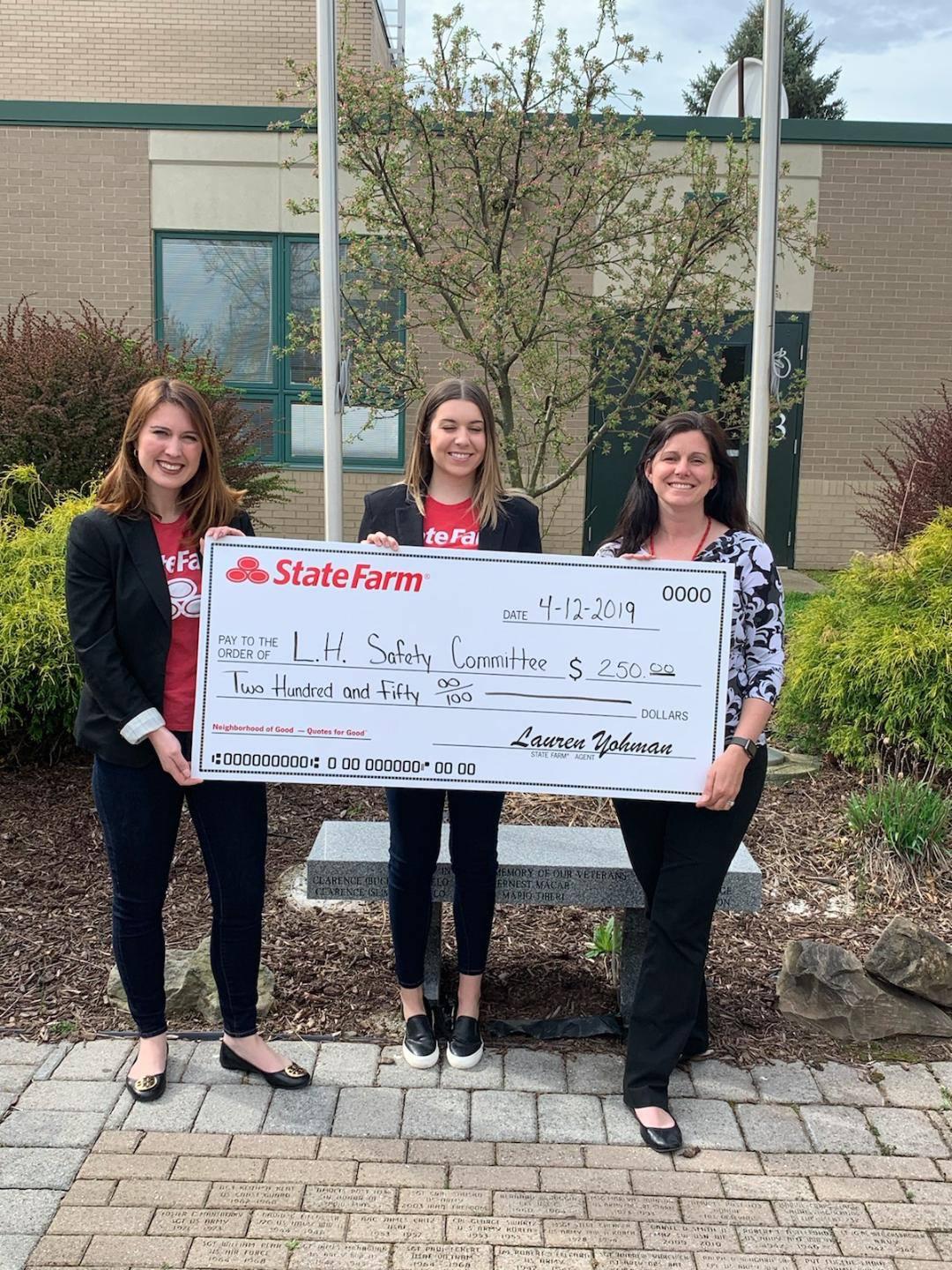 Donation to the Laurel Highlands Safety Committee! Lauren Yohman - State Farm Insurance Agent Uniontown (724)592-6308