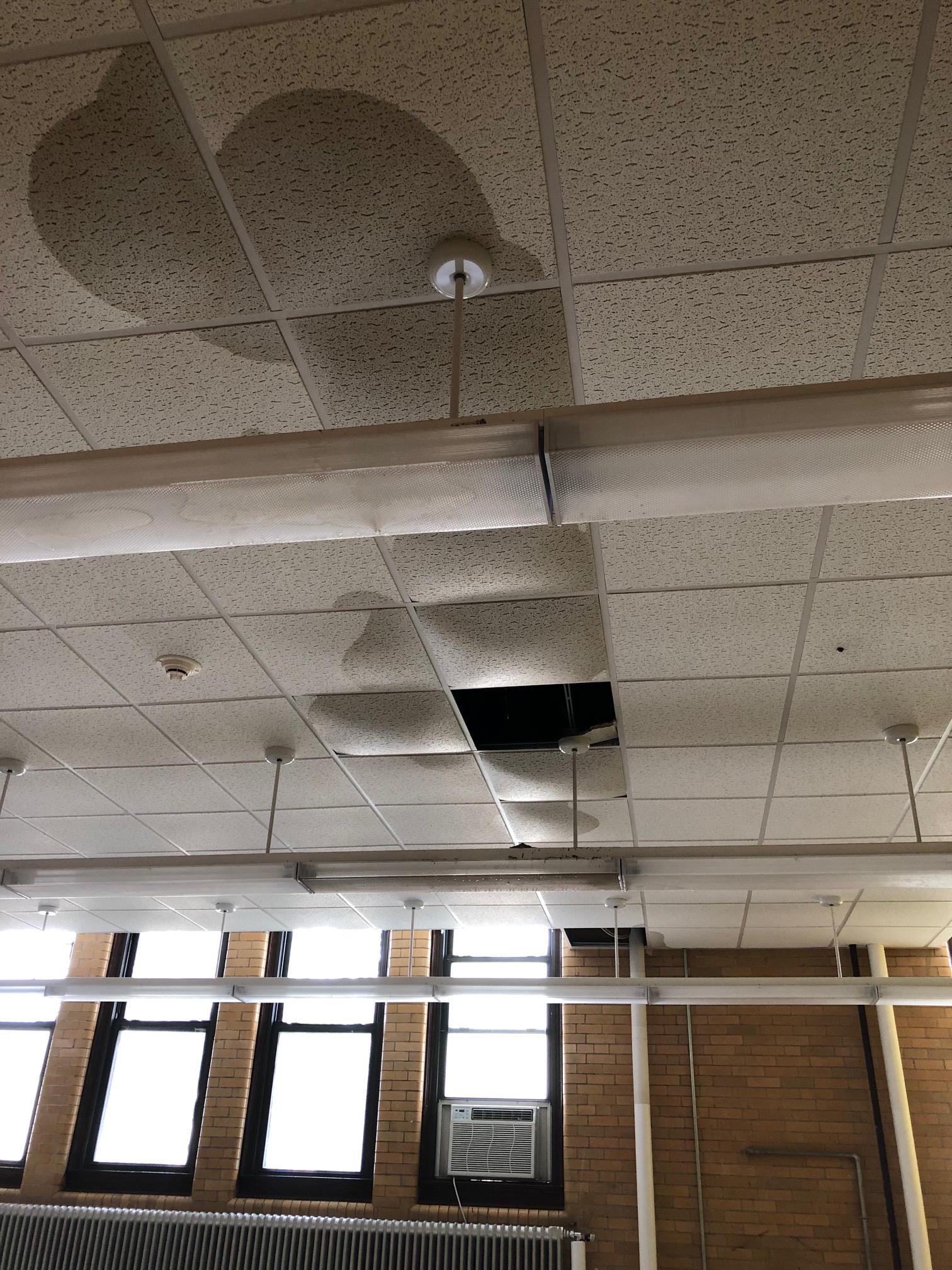 Water loss from the second floor creates a soaked ceiling on the first floor.