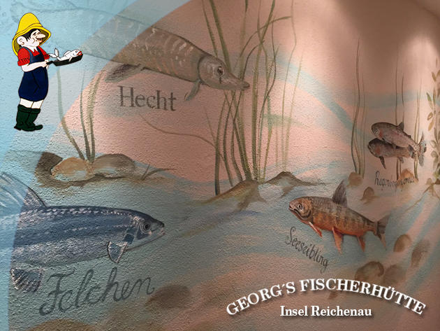 Georg's Fischerhütte, Reichenau, Fischrestaurant, Terrasse, Seeblick, Restaurant, Gaststätte, frischer Fisch, Fangfrisch, Bodenseefisch, Fisch essen gehen, Abendessen, Mittagstisch