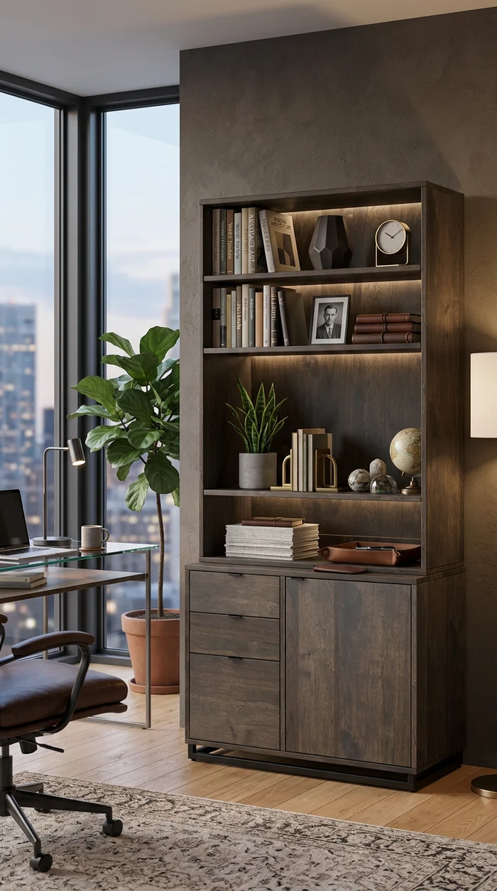 Lenox Bookcase Credenza by Foundry 39, an 88-inch solid wood storage system with six adjustable shel 