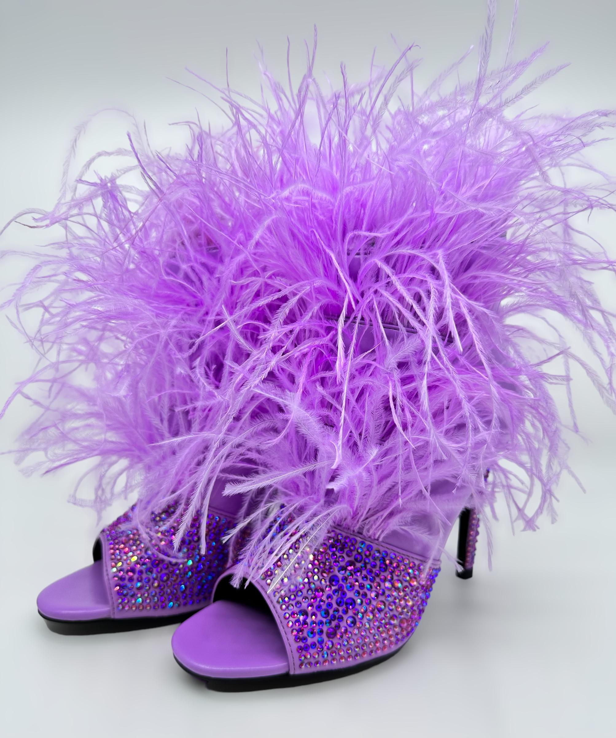 The Foxy Purple Stiletto with Open Toe and Premium Feathers