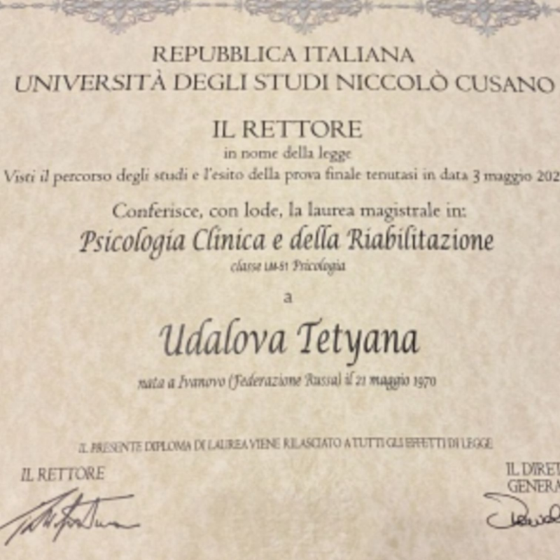 Images Dott.ssa Udalova Tetyana Psicologa ad Orientamento Psicoanalitico