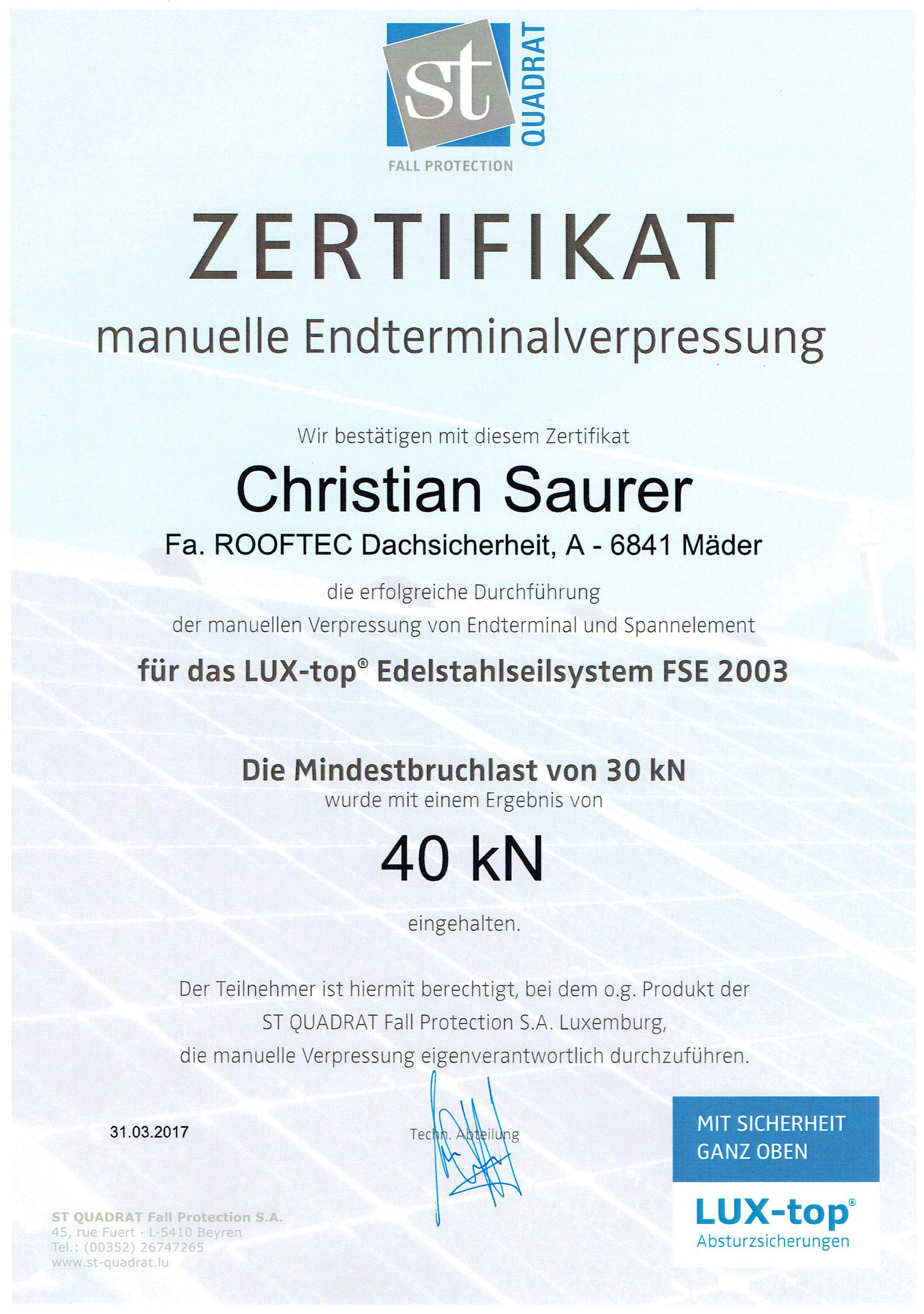 Rooftec Dachsicherheit - Christian Saurer, Ulimahd 37 in Mäder