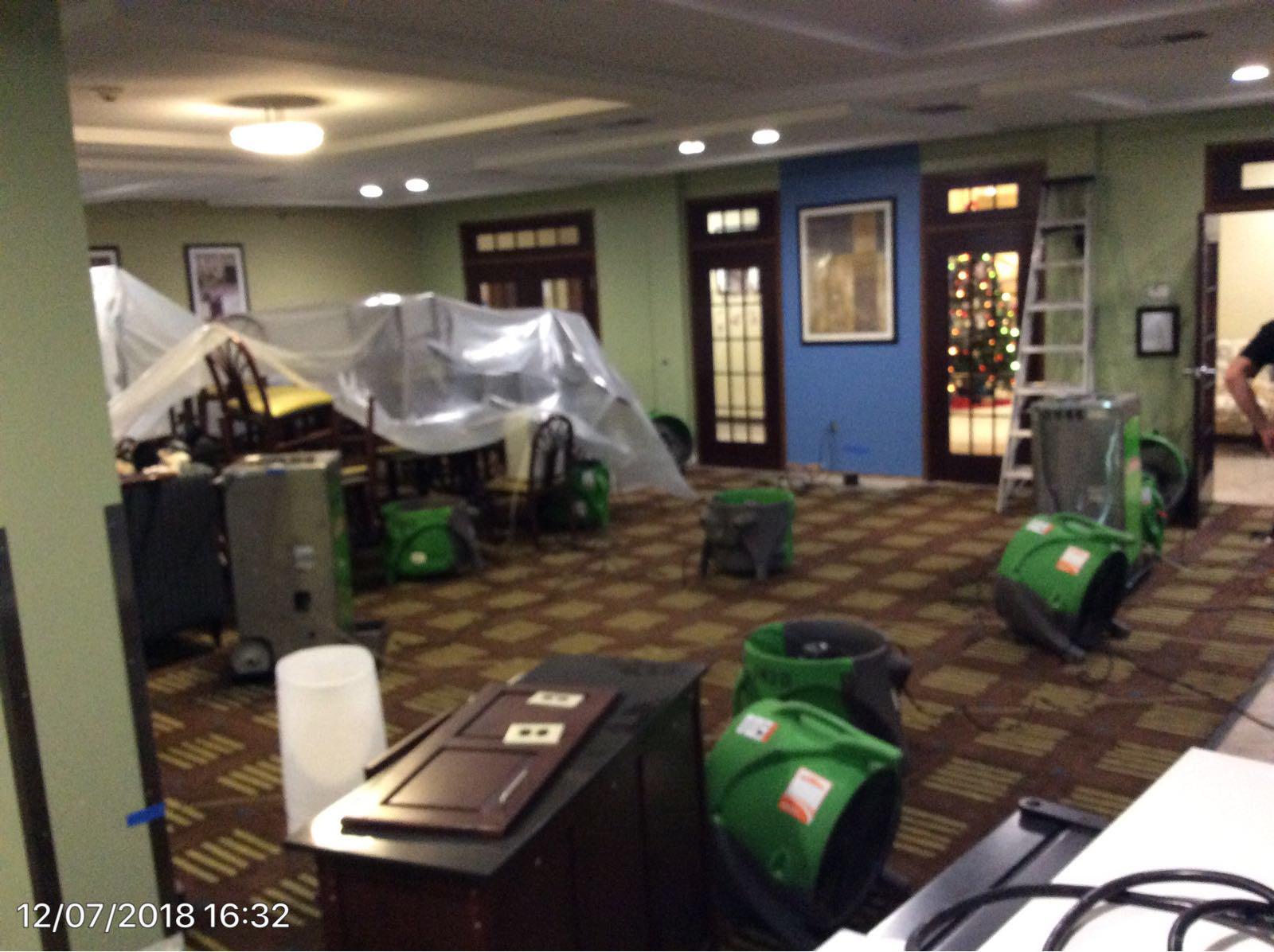 The owner of this Holiday Inn called us for water mitigation services after a sprinkler malfuntion.