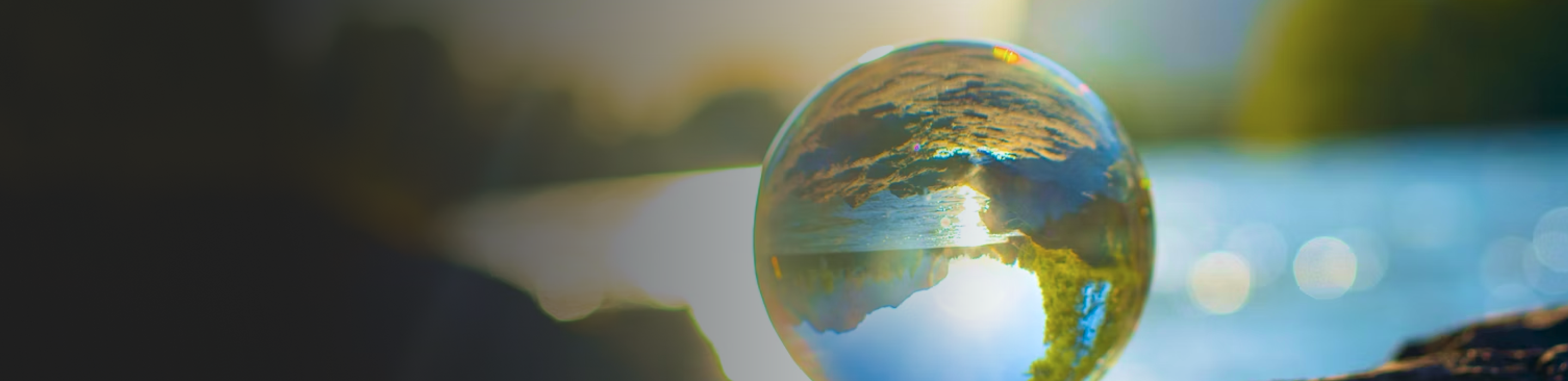 Glass orb with upside-down reflection of the world around it.