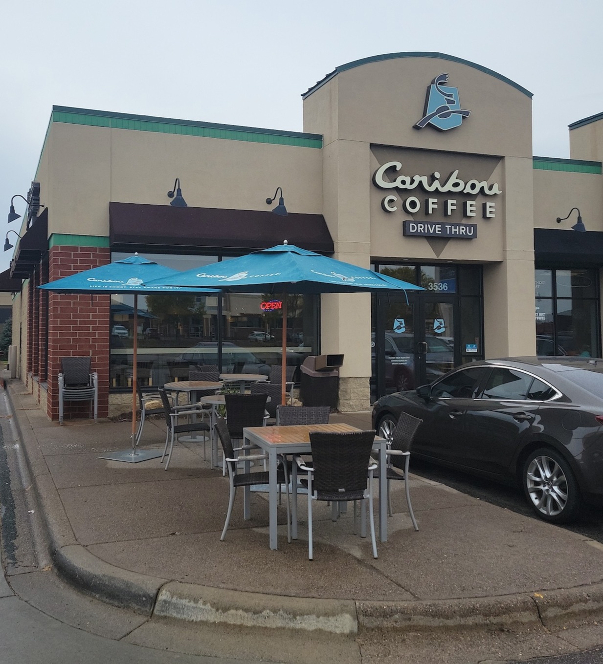 Storefront of the Caribou Coffee at 3536 Main Street in Coon Rapids