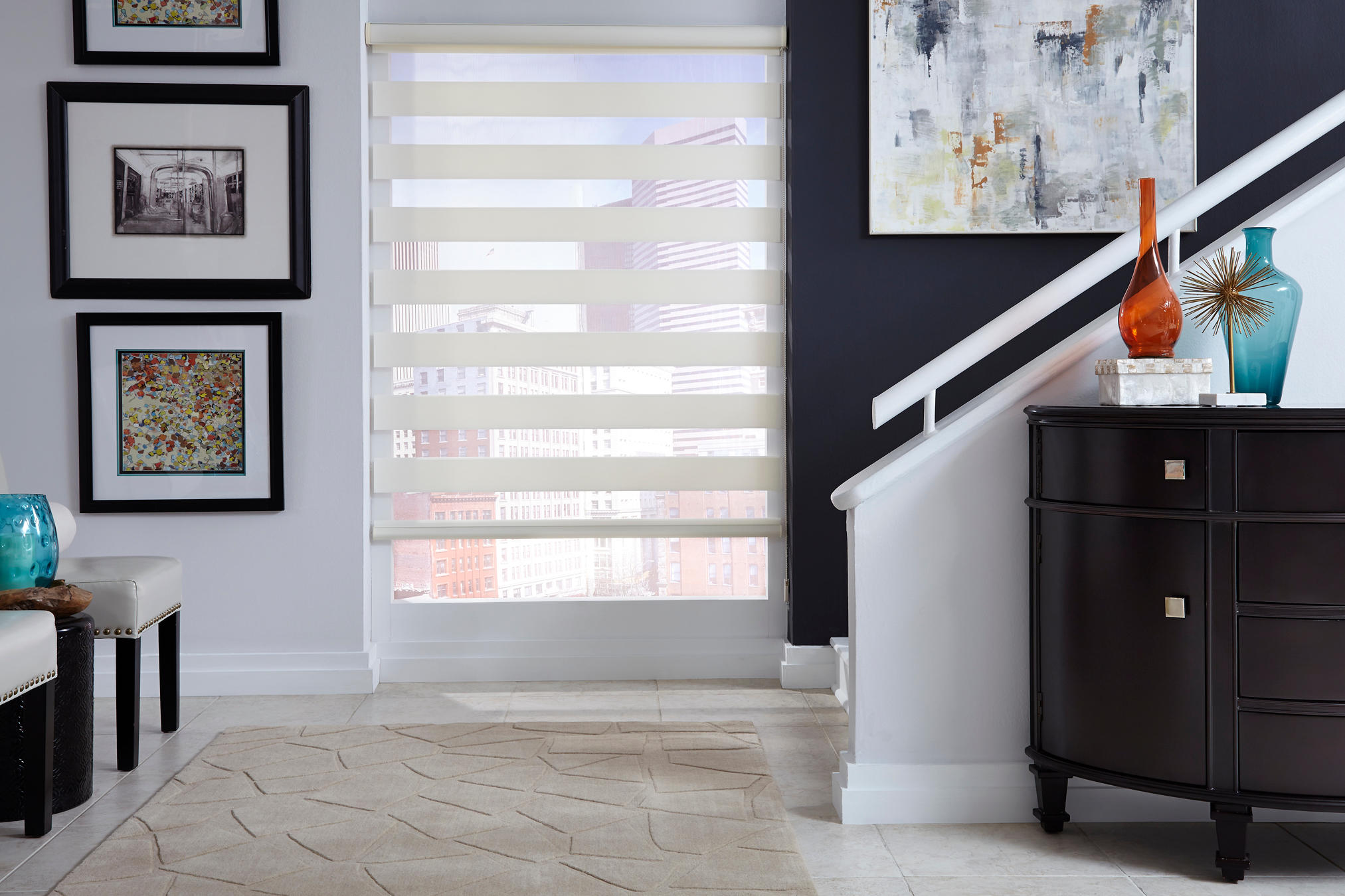 These sheer shades offer fantastic light control, where it is important to have it.  The base or top Budget Blinds of Kitchener & Guelph Guelph (519)341-4561