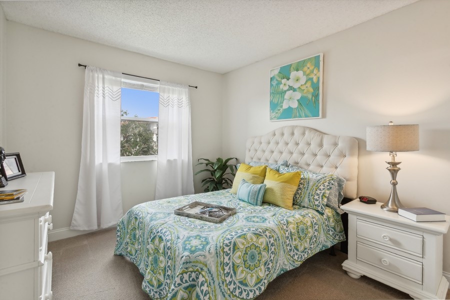 Fountainview model apartment bedroom