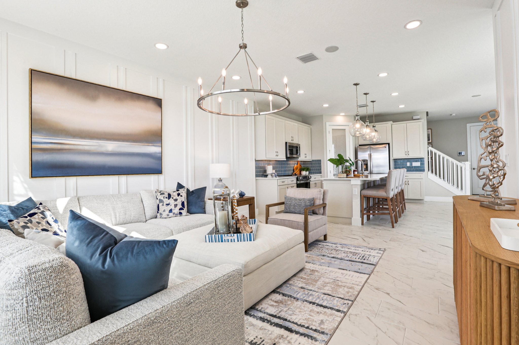 The Living Room of a DRB Homes Bimini Model at Isla Mirada in San Antonio, FL. 
