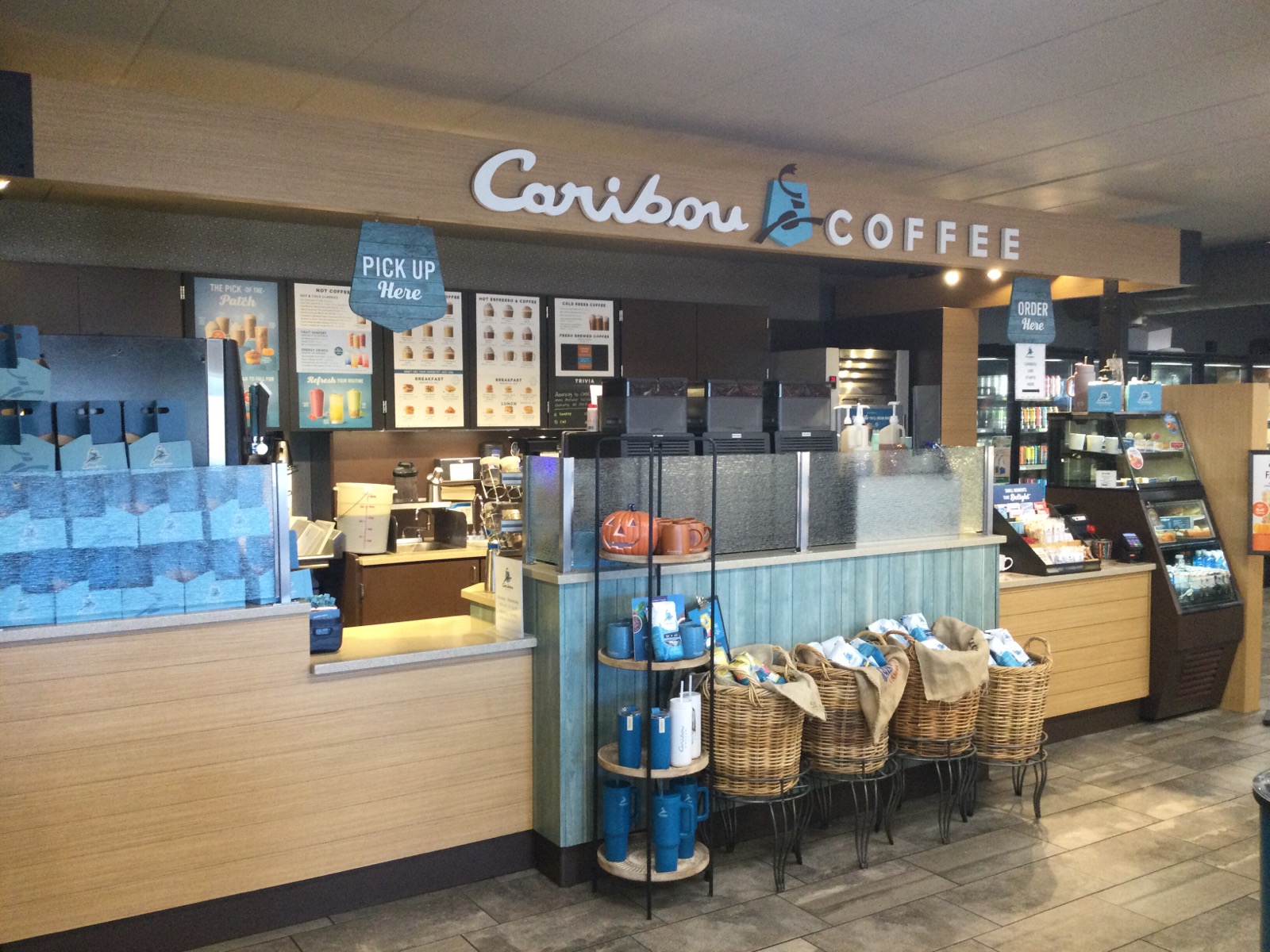 Storefront of the Caribou Coffee at 402 Fire Monument Road in Hinckley