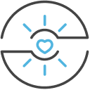 Shining heart surrounded by circle icon.
