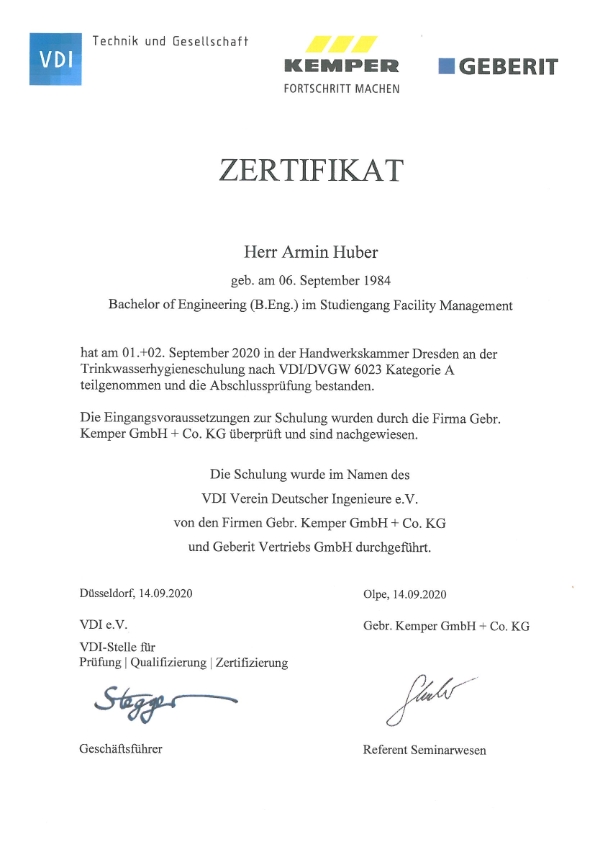Zertifikat Bachelor of Engineering - Huber Fm München