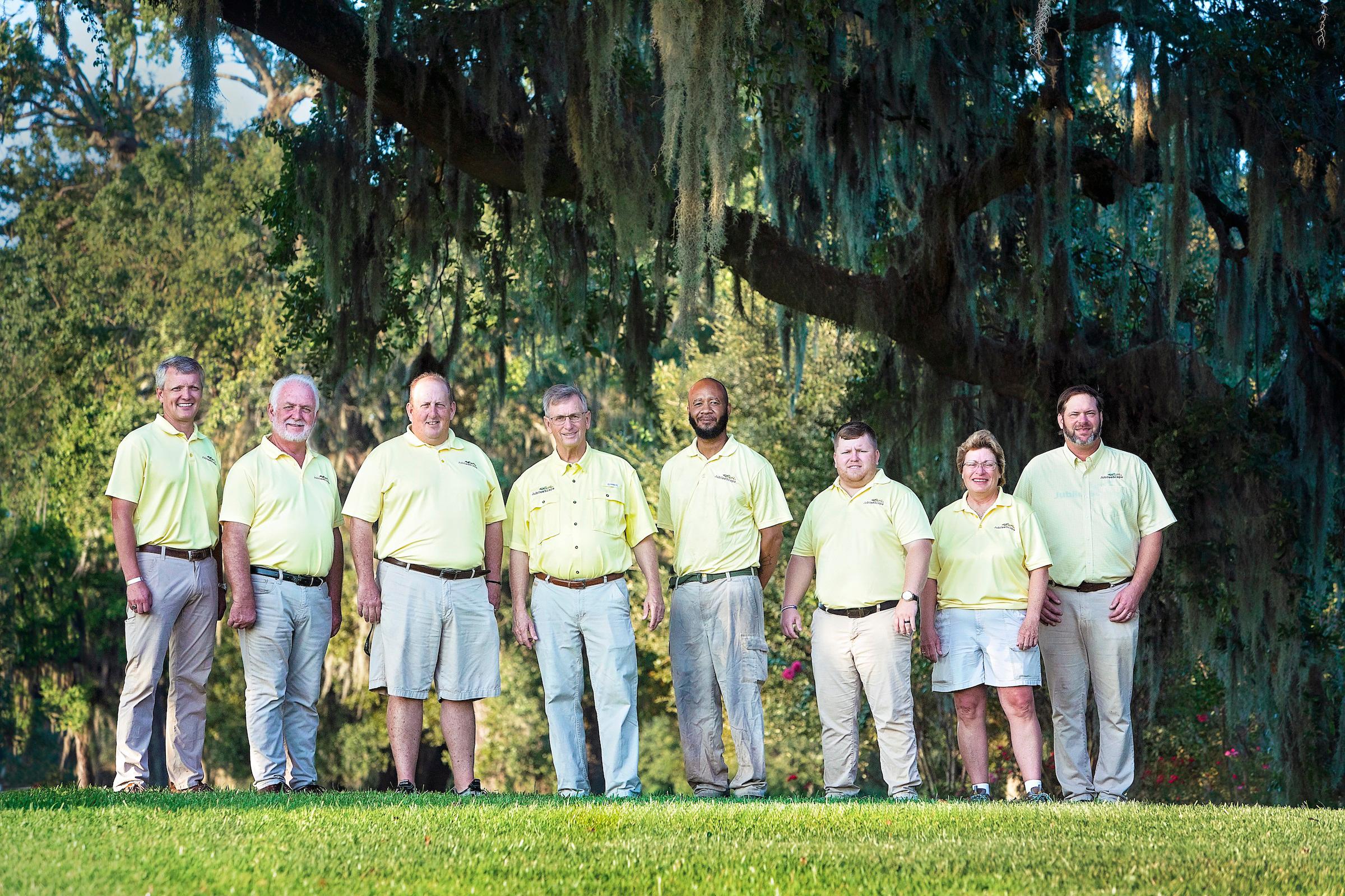The JubileeScape team of Impression-Makers - serving Mobile, Daphne, Point Clear, Montrose, Fairhope, Orange Beach, Gulf Shores, Perdido Key, Coastal Mississippi and Northwest Florida  
Left to Right: David Schmohl, Dave Paton, Ronnie Gauthier, President Robin Luce, Kelvin Essex, Jeremy Lazzari, Jan Blackerby and Chad Blake