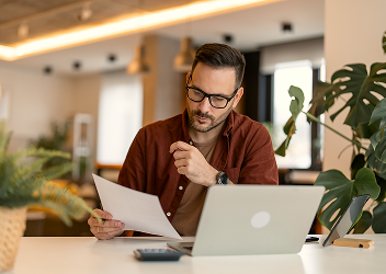 A client examining their financial plan.