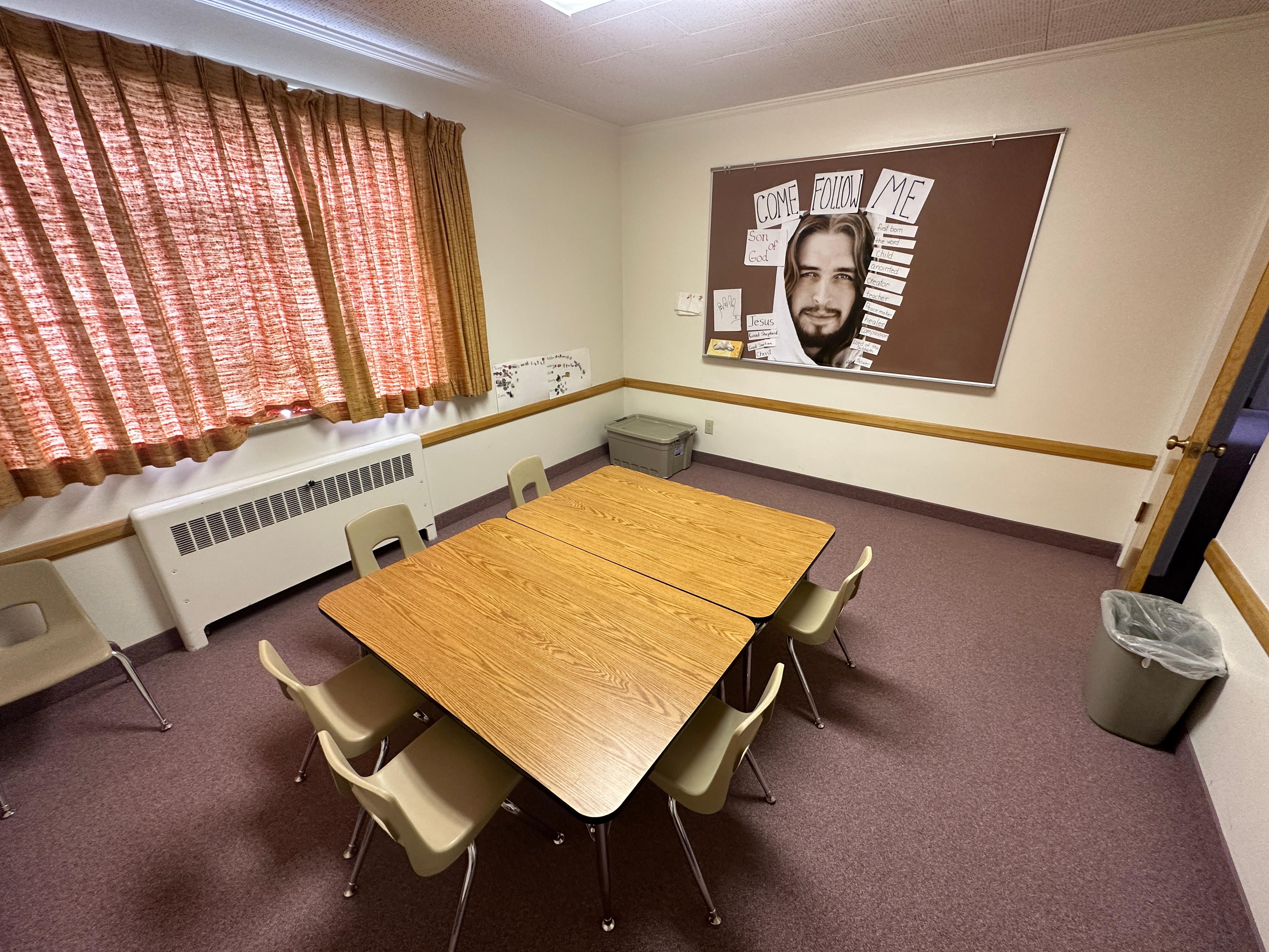 A Sunday School Classroom: This room is one example of where people attend Sunday School to study more about Jesus Christ's life.