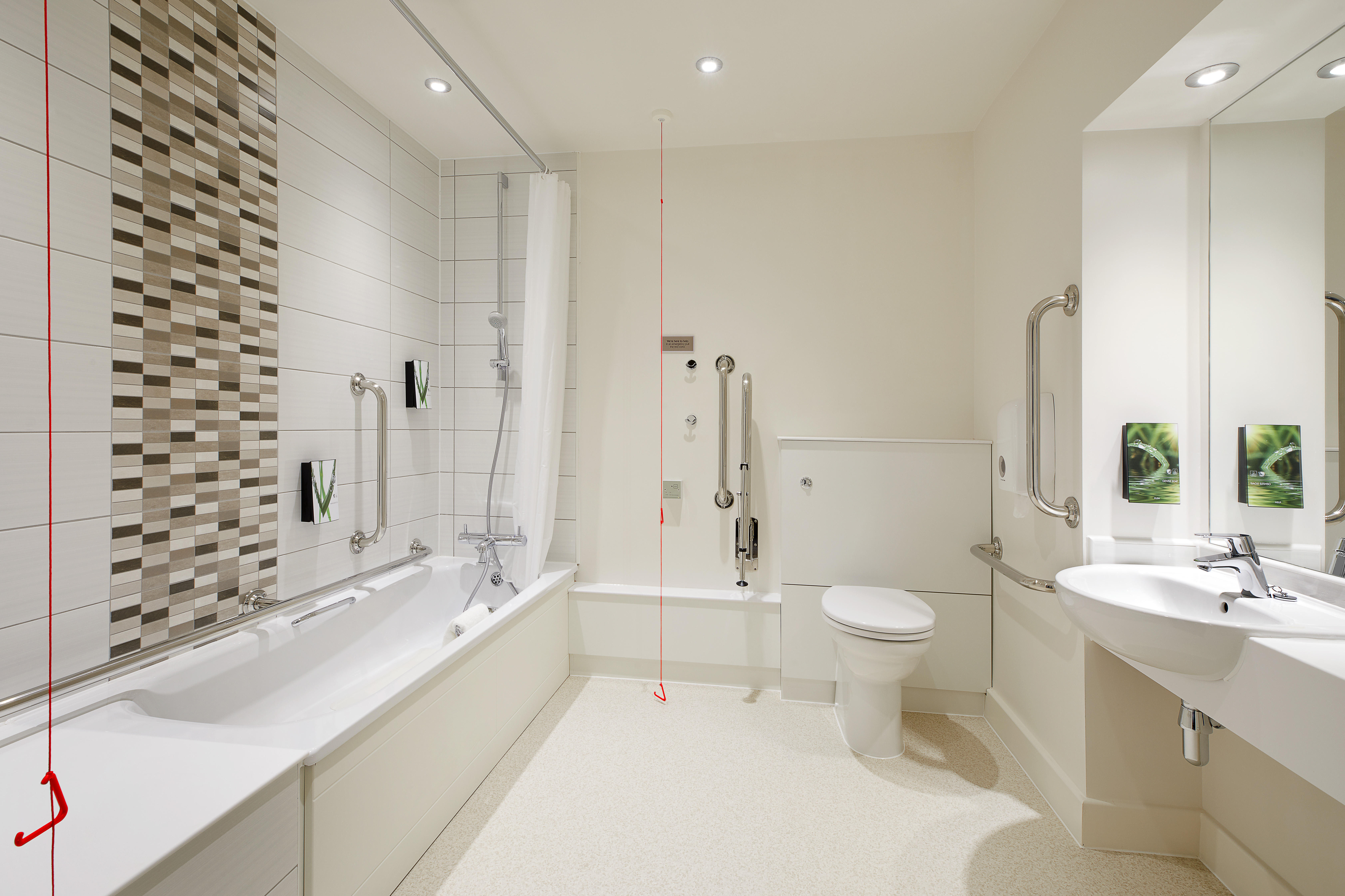 Premier Inn accessible bathroom with lowered bath
