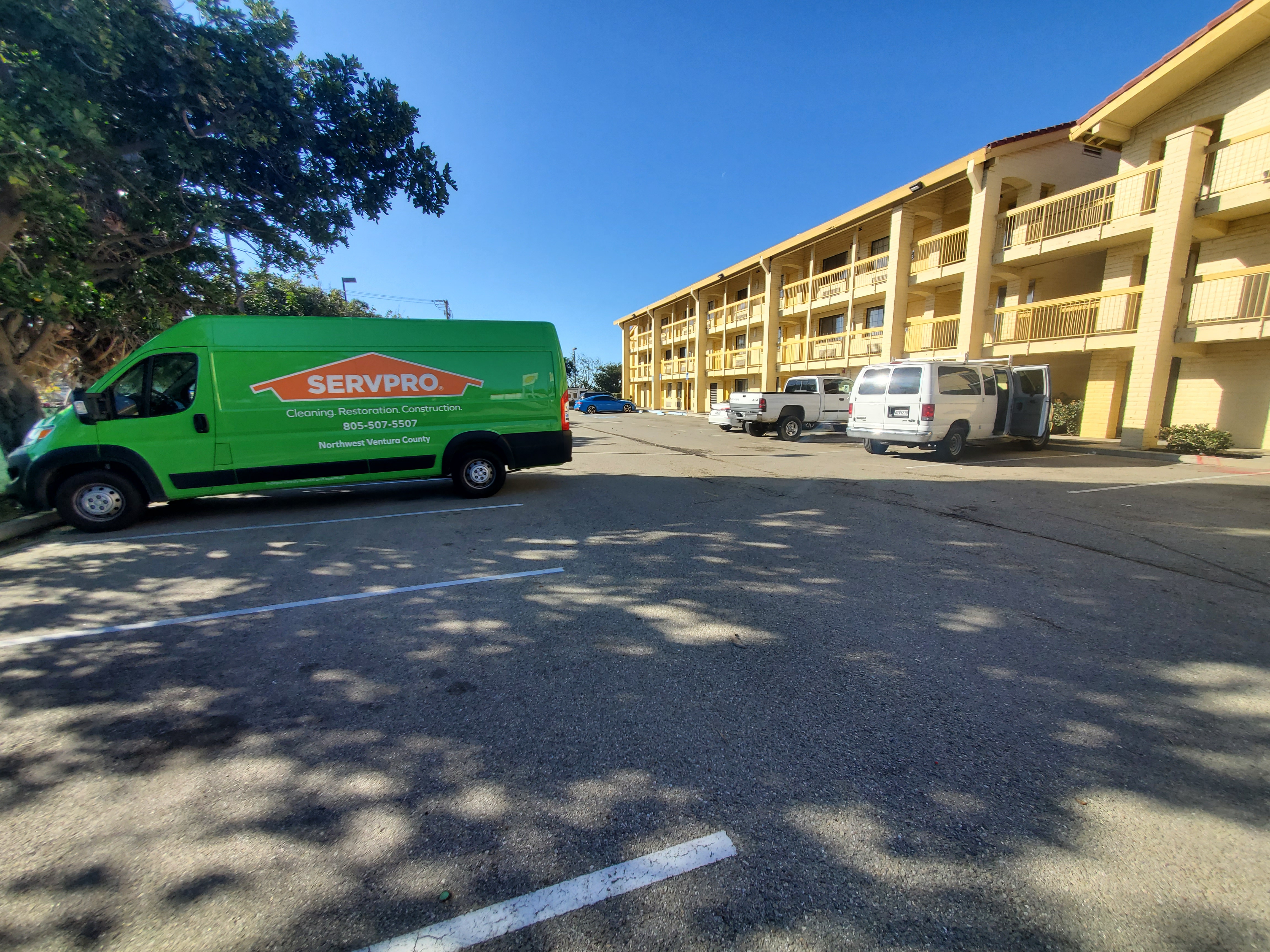 SERVPRO of NWVC's ProMaster on-site at a commercial hotel, conducting Emergency Mitigation Services.