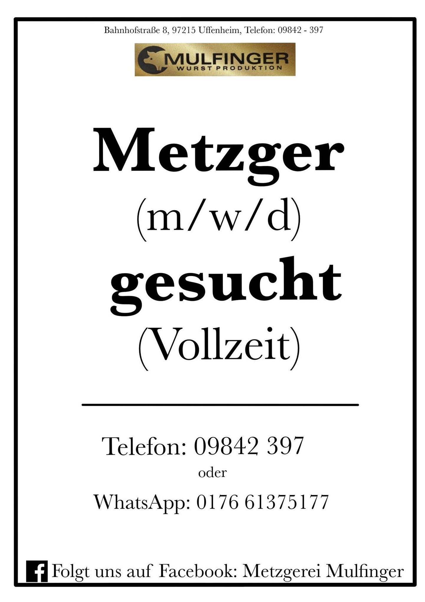 Metzgerei Dürr Inh. Friedrich Mulfinger, Bahnhofstr. 8 in Uffenheim