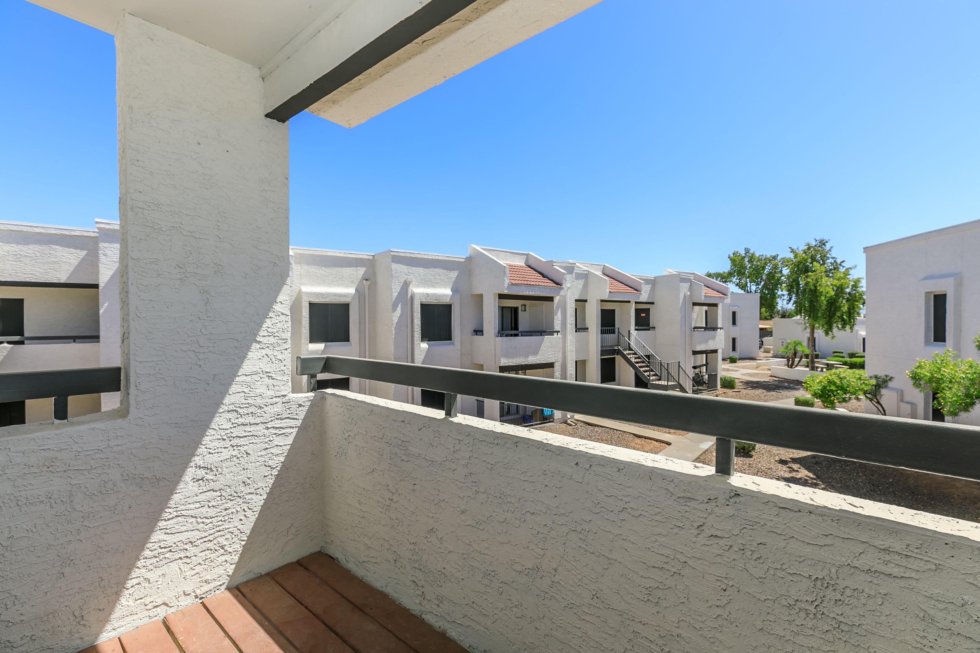 a view of the balconies of a building at a resort