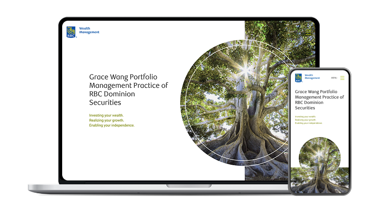 RBC Grace Wong Portfolio Management website mockup on laptop and phone.
