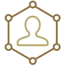 Silhouette with interconnected lines icon.