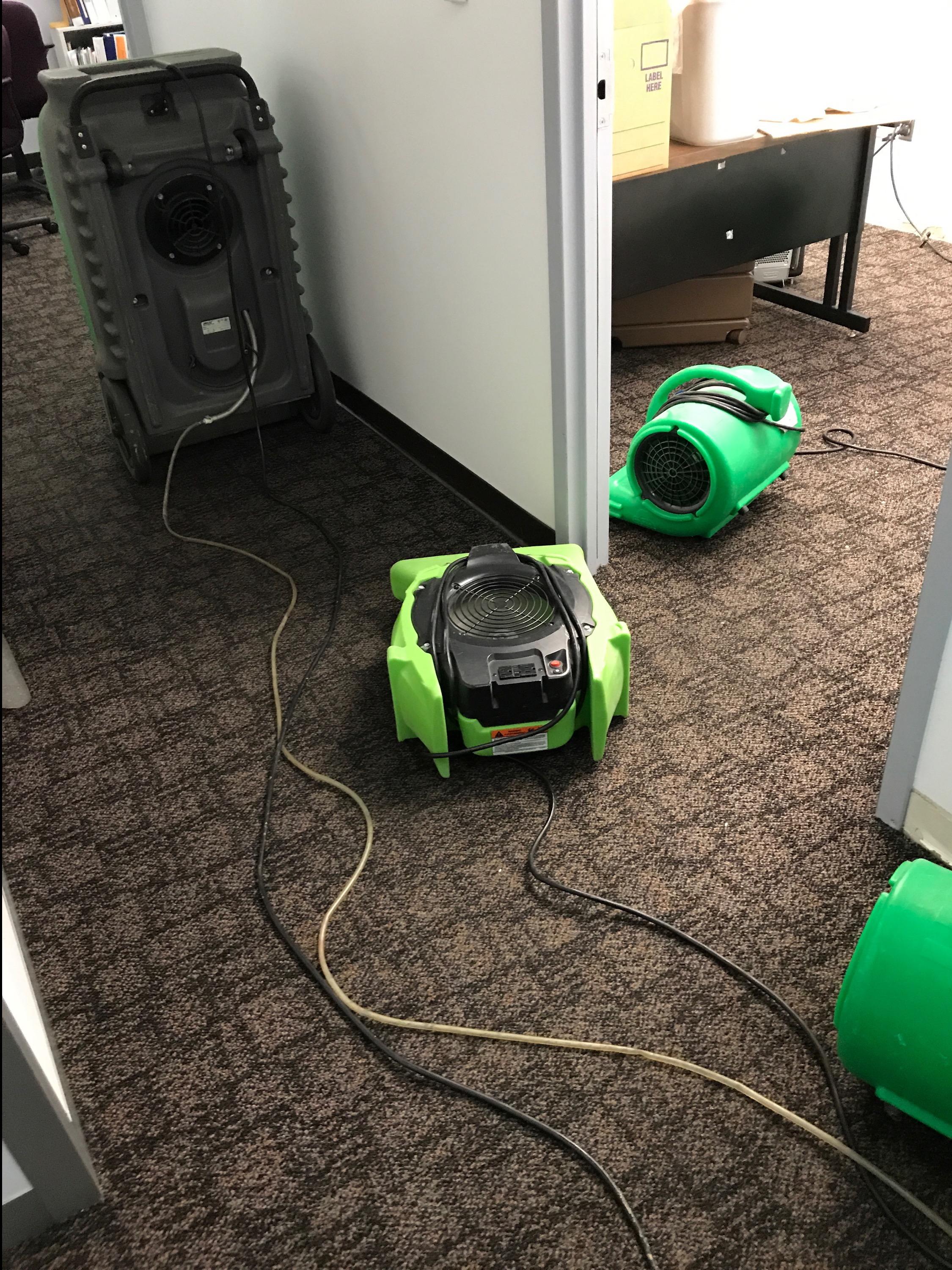 Fans and dehumidifiers were strategically places by our trained technicians to remove all of the water damage and moisture from this business in Canoga Park.
