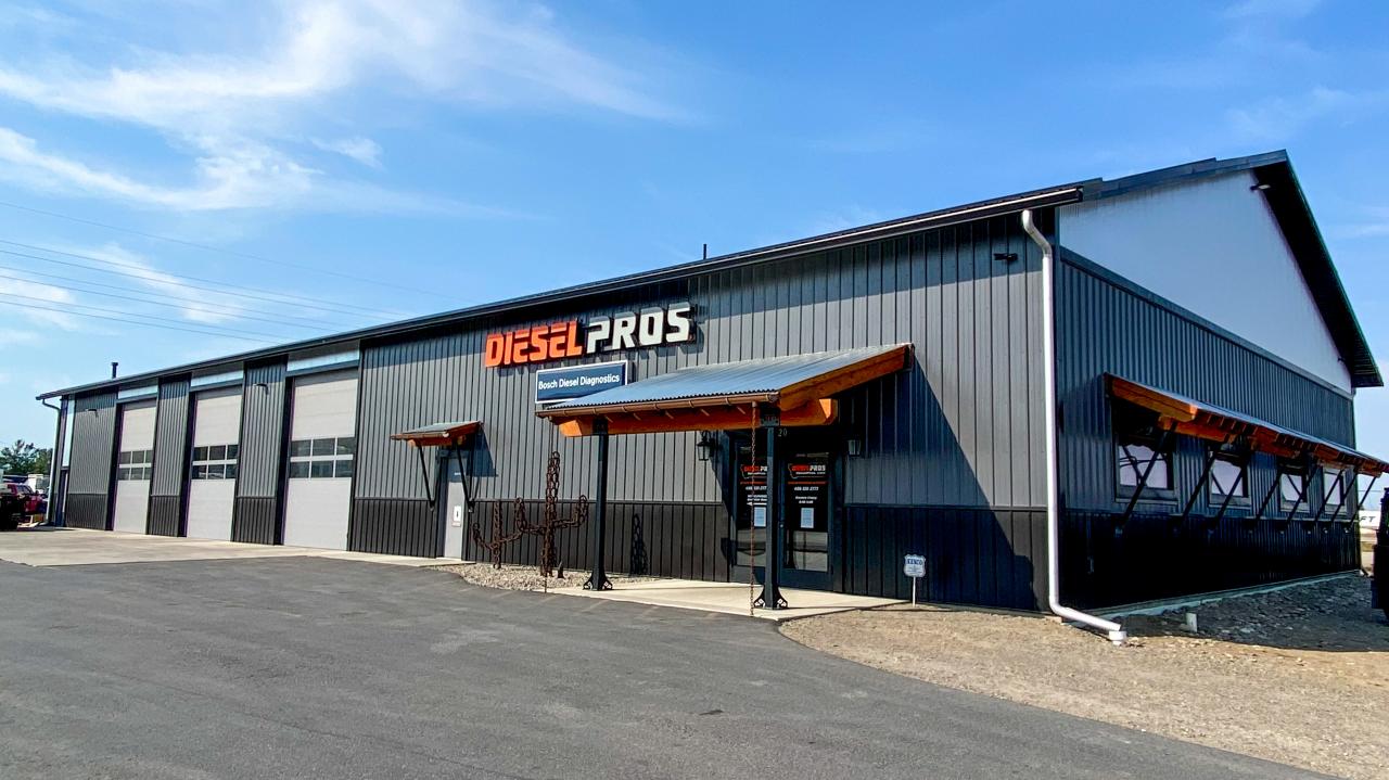 Exterior of Diesel Pros, a veteran-owned and family-operated light-duty diesel repair shop in Belgra 